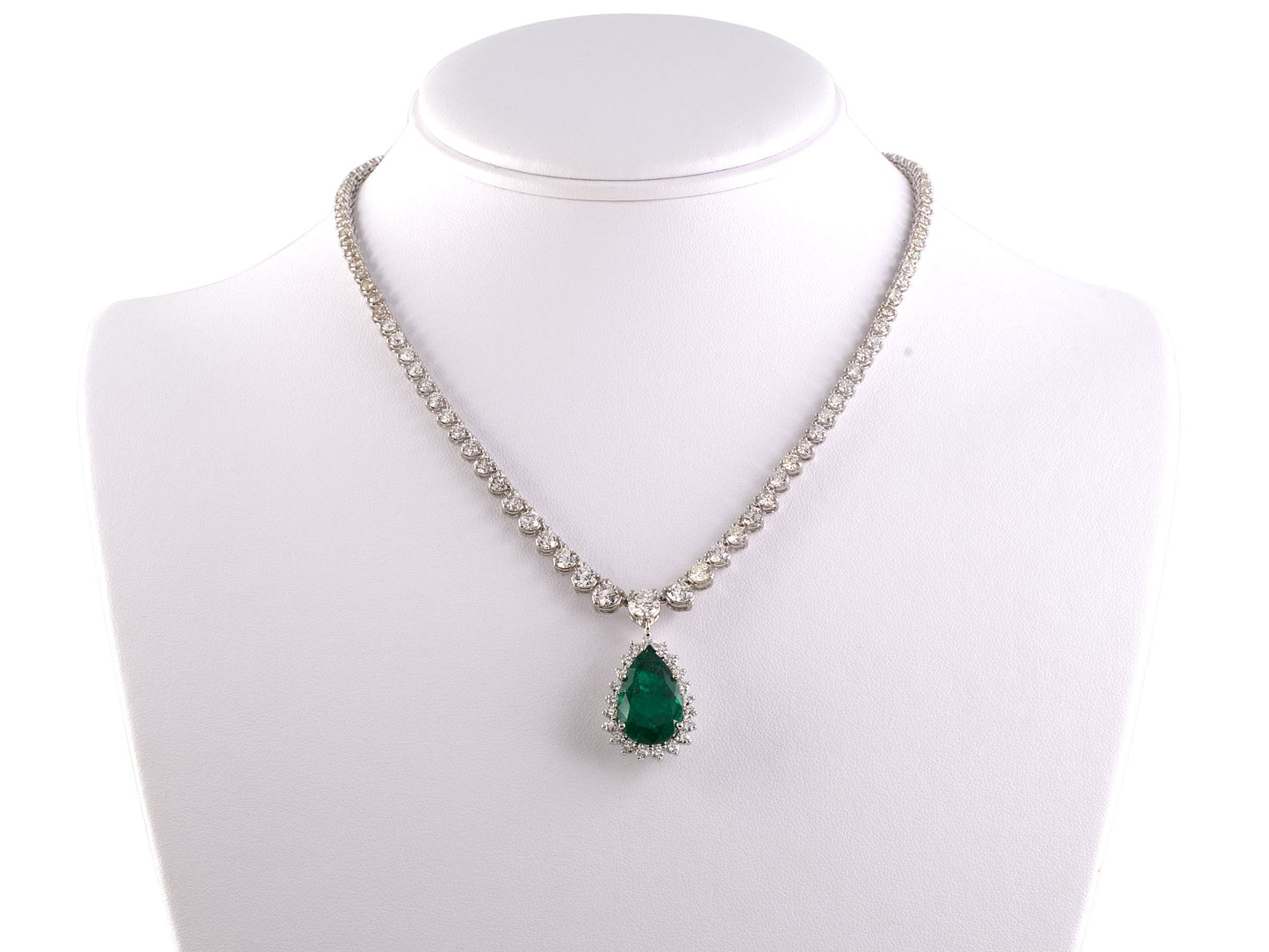 45447 - SOLD - Gold AGL Colombian Emerald Diamond Riviere Detachable Pear Shape Drop Necklace