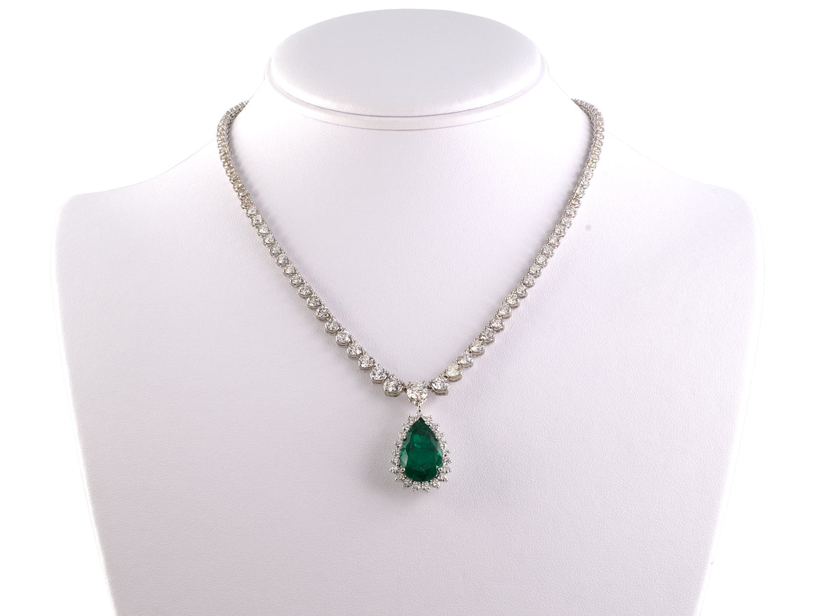 45447 - Gold AGL Colombian Emerald Diamond Riviere Detachable Pear Sha ...