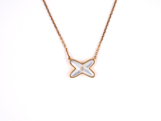 45450 - Chaumet "Jeaux De Liens" French Gold Diamond Mother Of Pearl X Ornament Pendant Necklace