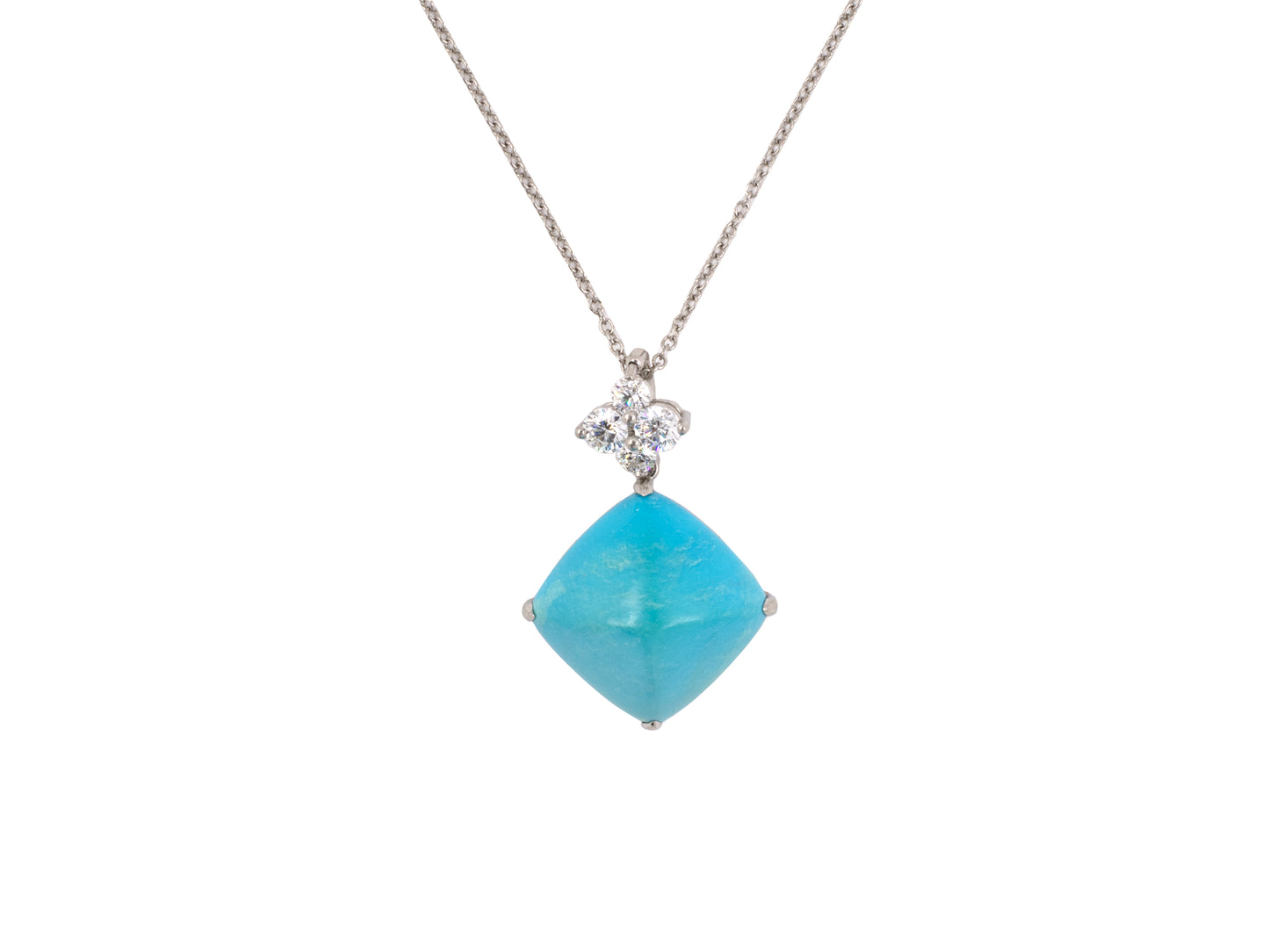 45462 - SOLD - Platinum Sugarloaf Turquoise Diamond Pendant Necklace
