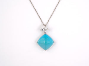 45462 - Platinum Sugarloaf Turquoise Diamond Pendant Necklace