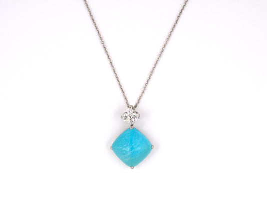 45463 - Platinum Sugarloaf Turquoise Diamond Pendant Necklace