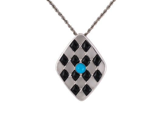 45466 - Gold Turquoise Black Onyx Crystal Pendant Necklace