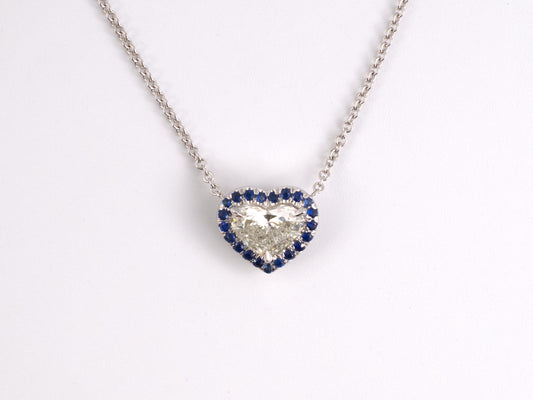 45473 - SOLD - Gold GIA Diamond Sapphire Pendant Necklace