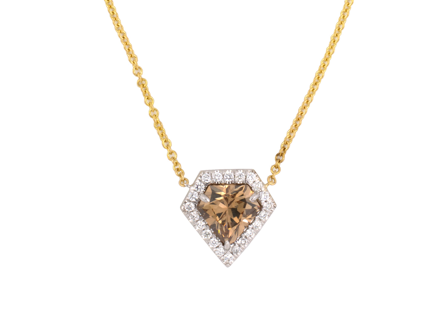45482 - SOLD - Gold Diamond GIA Fancy Yellow Brown Kite Pendant Necklace