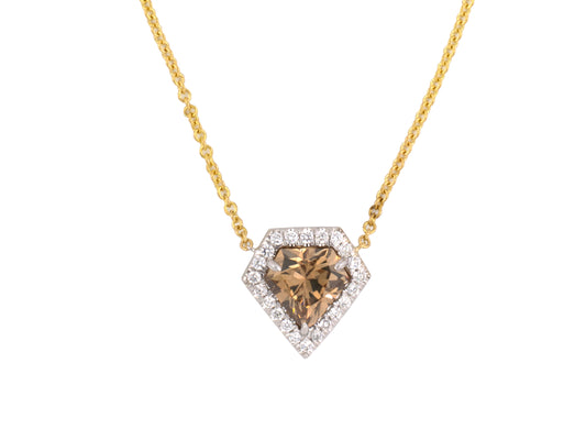 45482 - SOLD - Gold Diamond GIA Fancy Yellow Brown Kite Pendant Necklace