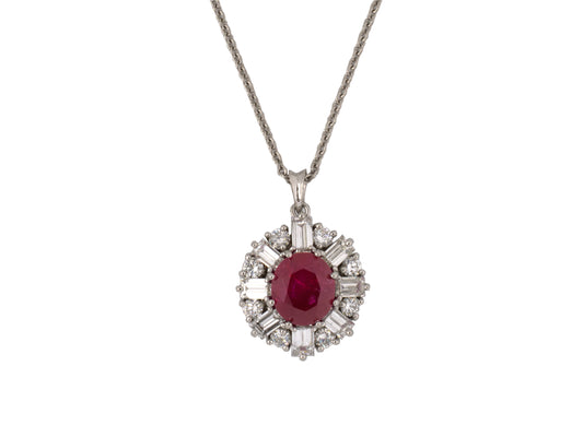 45484 - Platinum Diamond Burma Ruby AGL Cluster Pendant