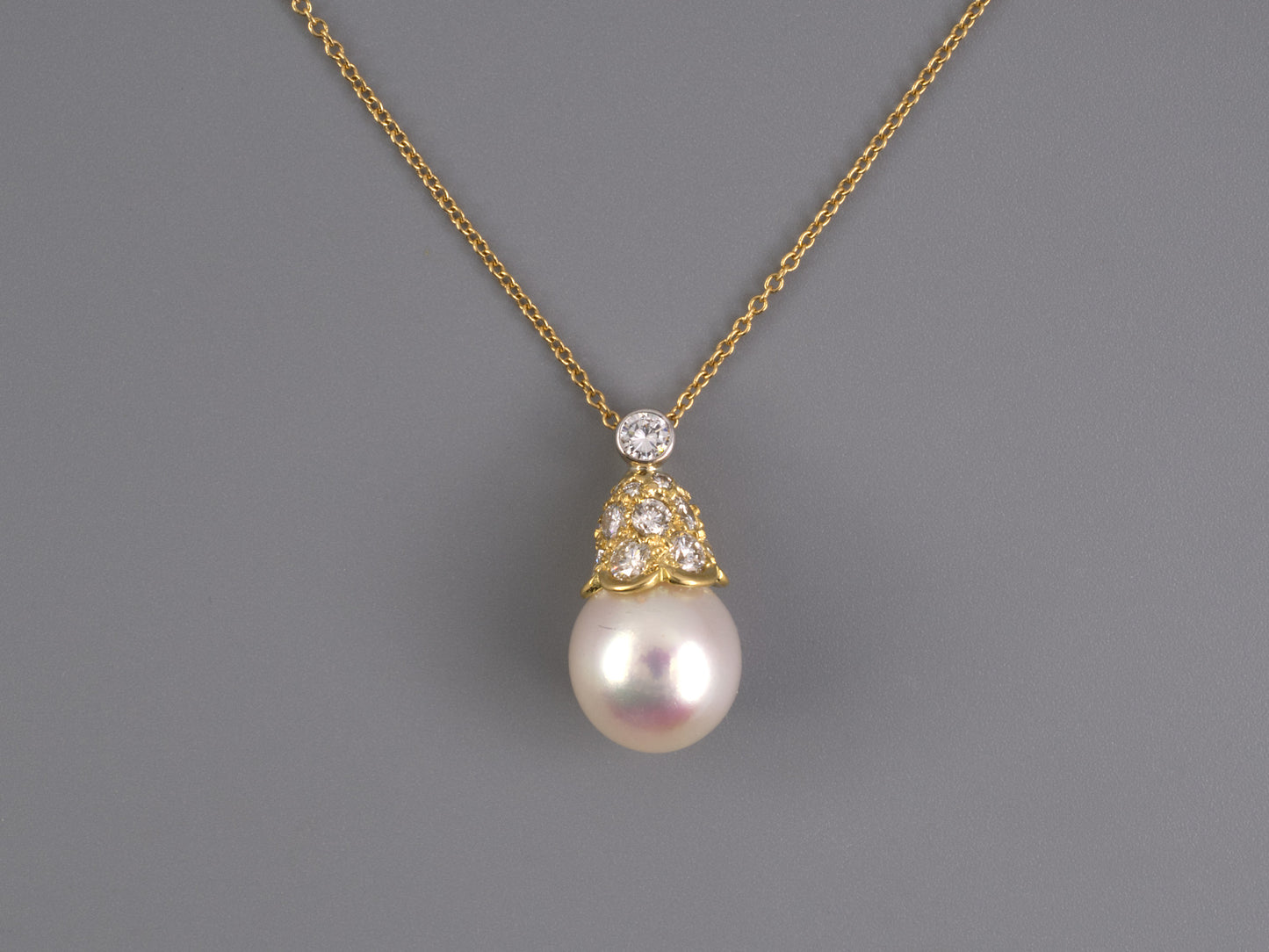 45485 - SOLD - Gold Pearl Diamond Pendant Necklace