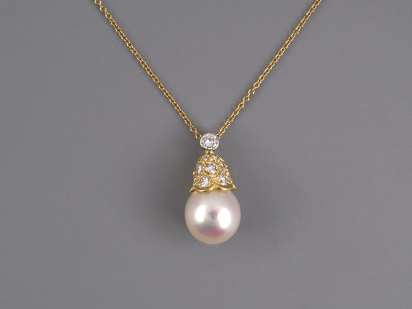 45485 - Gold Pearl Diamond Pendant Necklace
