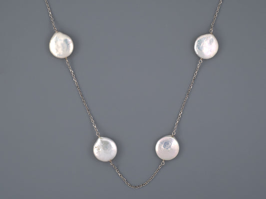 45486 - SOLD - Gold Pearl Cable Chain Necklace