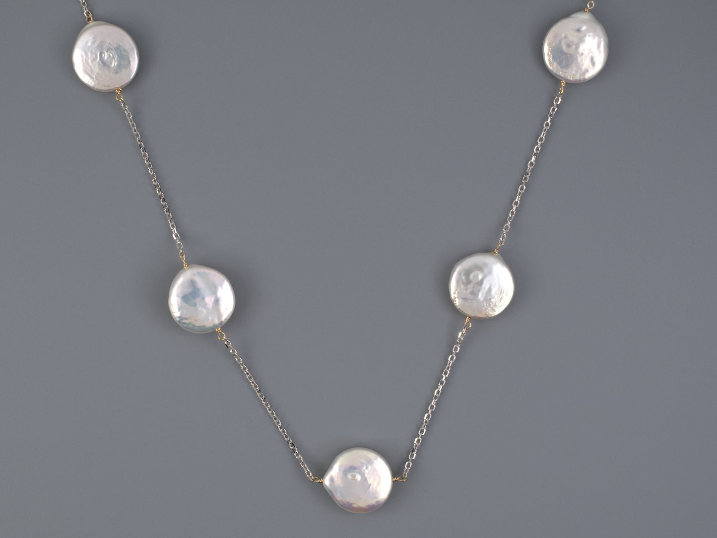 45487 - SOLD - Gold Pearl Cable Chain Necklace