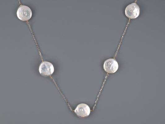 45487 - SOLD - Gold Pearl Cable Chain Necklace