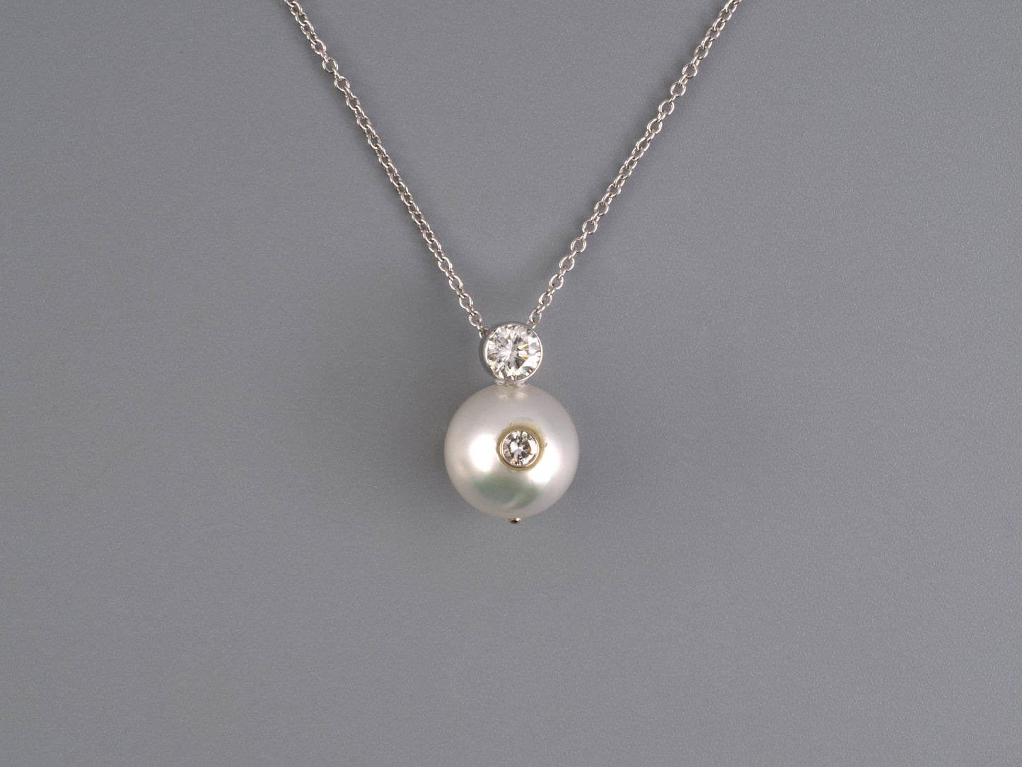 45488 - SOLD - Gold Pearl Diamond Pendant Necklace
