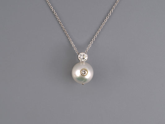 45488 - SOLD - Gold Pearl Diamond Pendant Necklace