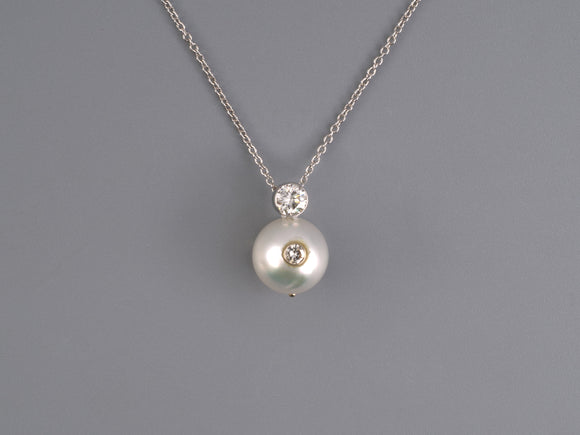 45488 - Gold Pearl Diamond Pendant Necklace