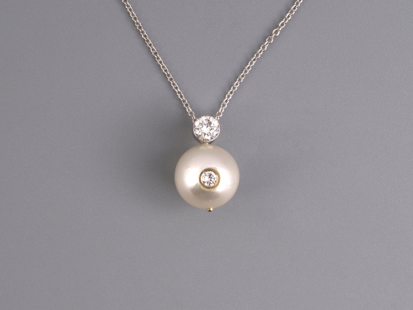 45489 - SOLD - Gold Pearl Diamond Pendant Necklace