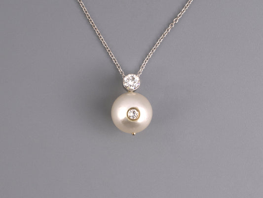 45489 - SOLD - Gold Pearl Diamond Pendant Necklace