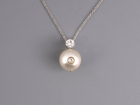 45489 - Gold Pearl Diamond Pendant Necklace