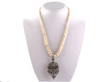 45496 - Victorian Circa 1850 Platinum Silver Gold Diamond GIA Natural Pearl Pendant Necklace