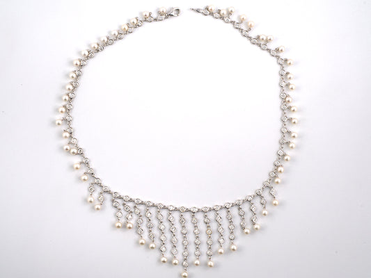 45502 - Gold Diamond Italy Pearl Necklace