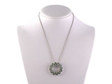 45507 - Gold Diamond Emerald Floral Wreath Circle Pendant Necklace