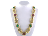 45508 - Circa 1970 Webb Gold Carved Emerald Ruby Link Necklace Bracelet Combo