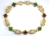 45508 - Circa 1970 Webb Gold Carved Emerald Ruby Link Necklace Bracelet Combo