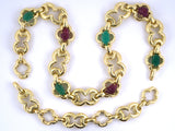 45508 - Circa 1970 Webb Gold Carved Emerald Ruby Link Necklace Bracelet Combo