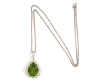 45513 - Platinum Gold Peridot Diamond Pear Shape Pendant Necklace