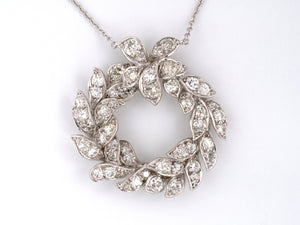 45514 - Circa 1950 Gold Diamond Floral Leaf Bow Pendant Necklace