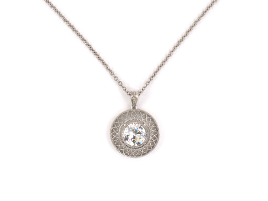 45517 - SOLD - Platinum Diamond Filigree Pendant Necklace