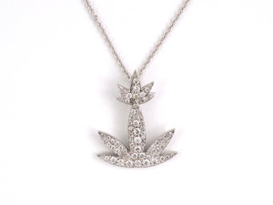 45518 - White Gold Diamond Leaf Drop Pendant Necklace