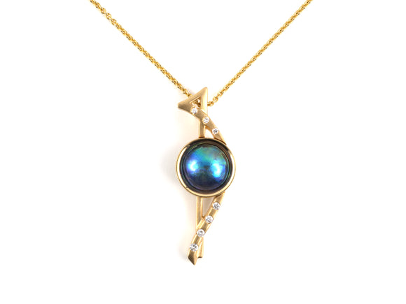 45521 - DrakeGold Diamond New Zealand Blue Mabe Pearl  Pendant Necklace