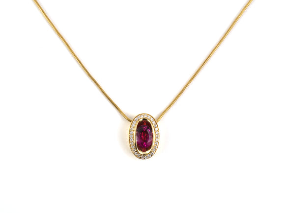 45525 - Gold Pink Tourmaline Diamond Oval Pendant Necklace