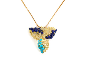 45526 - Italy Gold Turquoise Lapis Floral Leaf Pendant Necklace