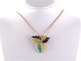 45526 - Italy Gold Turquoise Lapis Floral Leaf Pendant Necklace