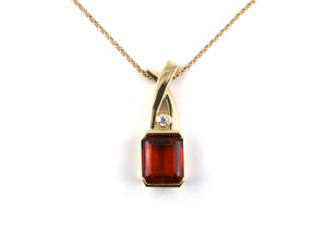 45527 - Italian Gold Diamond Citrine Rectangular Pendant Necklace