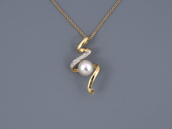 45528 - Gold Diamond Pearl 2-Tone Spiral Pendant Necklace