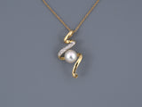 45528 - Gold Diamond Pearl 2-Tone Spiral Pendant Necklace