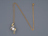 45528 - Gold Diamond Pearl 2-Tone Spiral Pendant Necklace