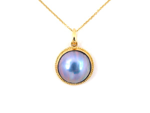 45529 - Gold New Zealand Blue Mabe Pearl Pendant Necklace