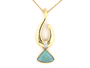 45538 - Gold Diamond Triangular Opal Tapered Swirl Pendant Necklace