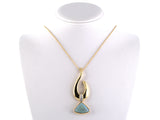 45538 - Gold Diamond Triangular Opal Tapered Swirl Pendant Necklace