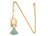 45538 - Gold Diamond Triangular Opal Tapered Swirl Pendant Necklace