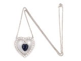 45539 - Circa 1950s Platinum Diamond Sapphire Heart Pendant Necklace