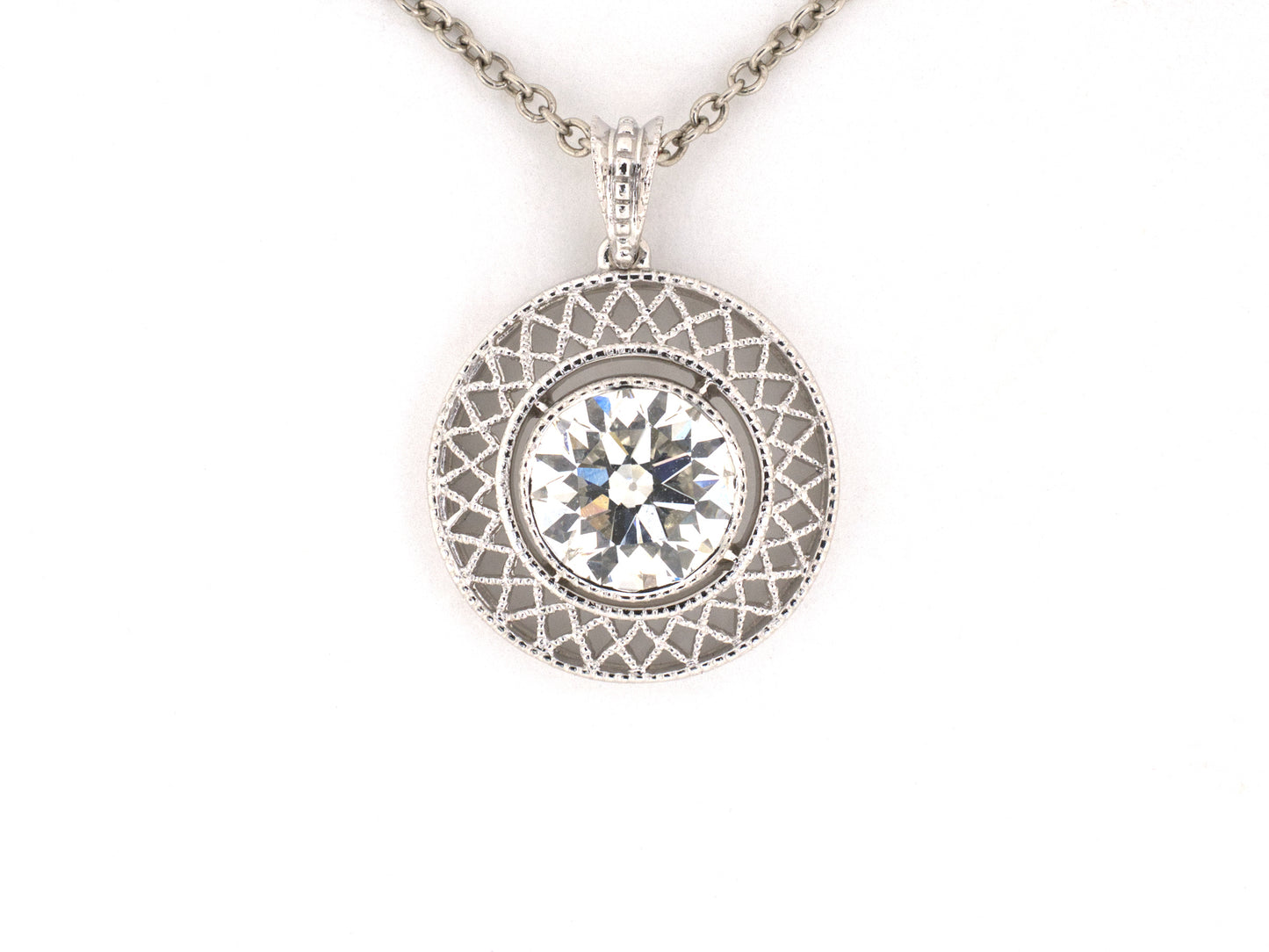 45540 - Platinum GIA Diamond Filigree Pendant Necklace