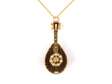 45546 - Victorian Gold Diamond Pearl Enamel Mandolin Pendant Necklace