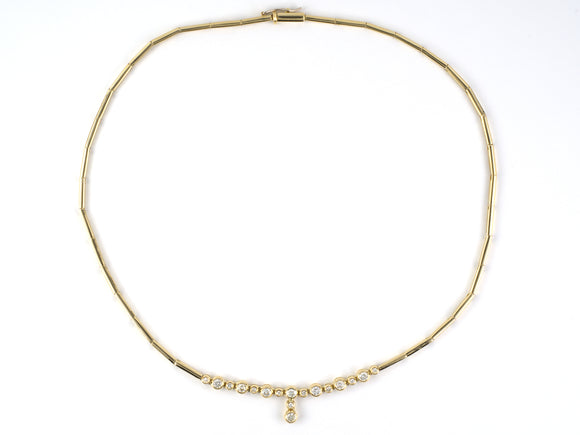 45547 - Gold Diamond Bar Link Drop Center Necklace