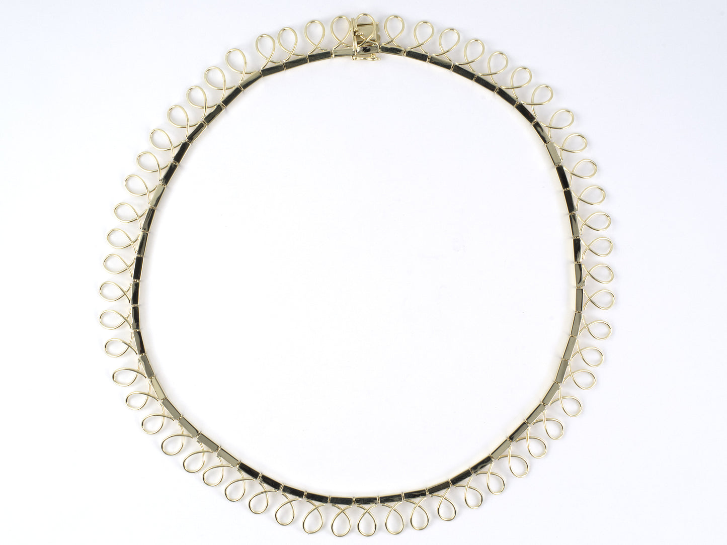 45549 - SOLD - Gold Spiral Wire Box Link Festoon Necklace