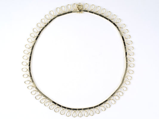 45549 - SOLD - Gold Spiral Wire Box Link Festoon Necklace